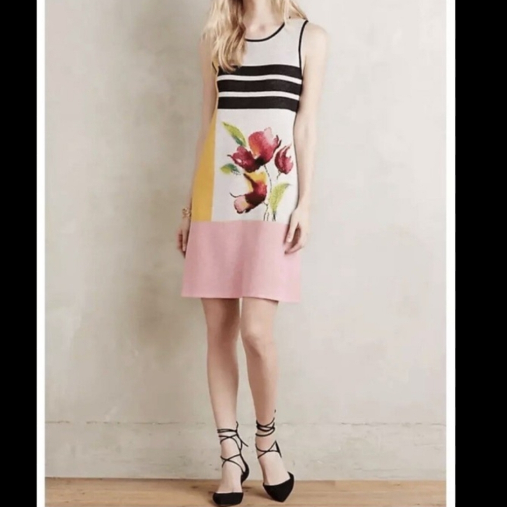 Anthropologie Troubadour Petale Knit Shift Dress Size S Floral